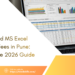 TriOid Skills promotional banner for an Advanced MS Excel course in Pune, featuring a laptop displaying Excel dashboards, charts, and spreadsheets with the text “Advanced MS Excel Course Fees in Pune: Complete 2026 Guide.”